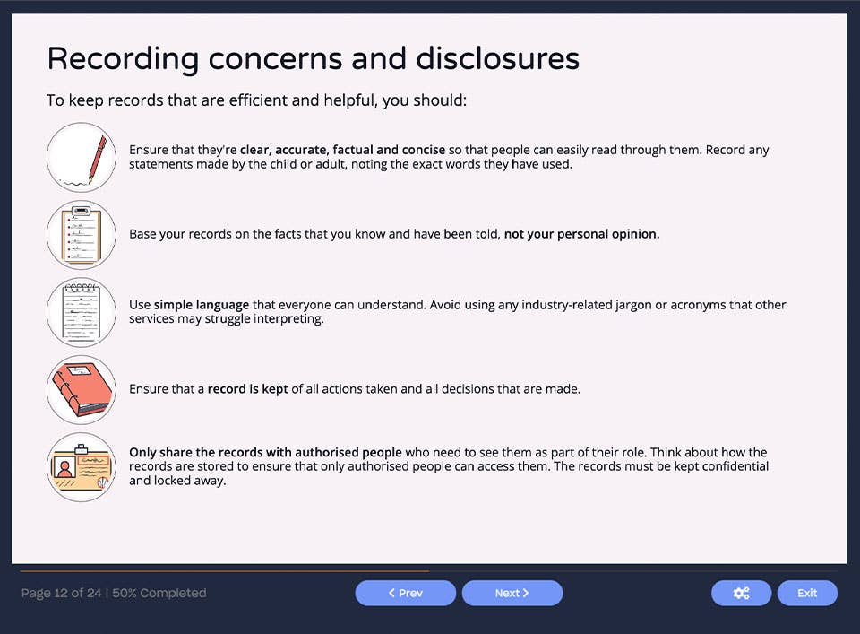Course screenshot showing recording concerns and disclosures