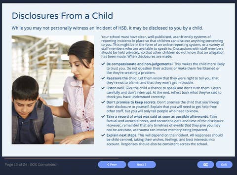 Course screenshot showing disclosures from a child