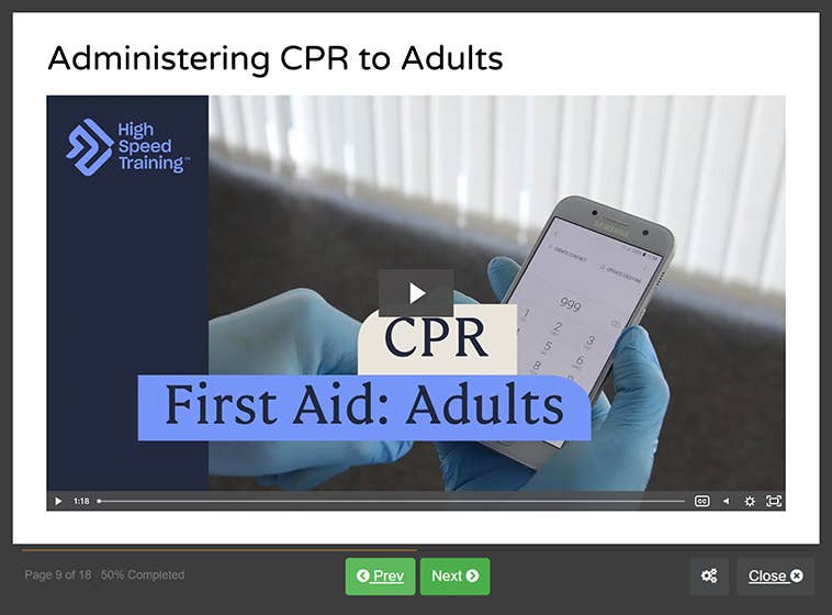 Course screenshot showing CPR for Adults
