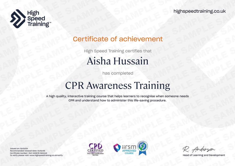 Sample CPR Awareness Certificate
