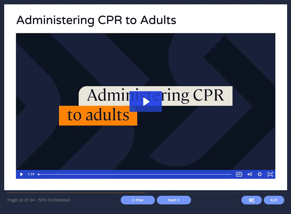 Course screenshot showing CPR for Adults