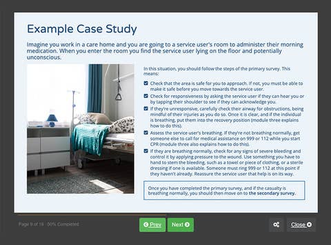 Course screenshot showing an example case study