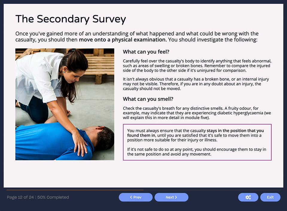 Course screenshot showing an example case study