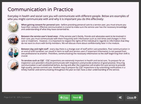 Course screenshot showing communication in practice