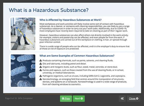 Course screenshot showing what is a hazardous substance
