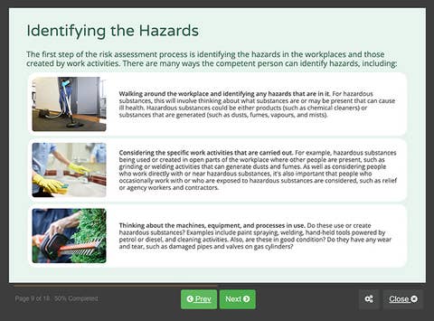 Course screenshot showing identifying the hazards