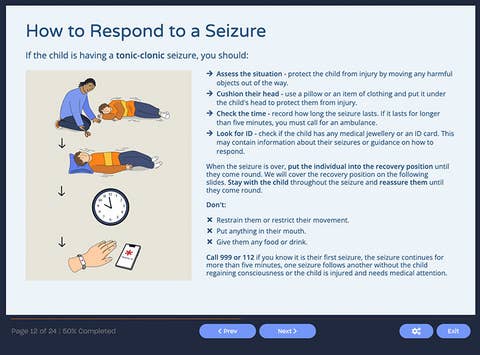 Course screenshot how to respond to a seizure