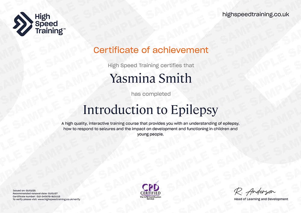 Sample Introduction to Epilepsy Certificate