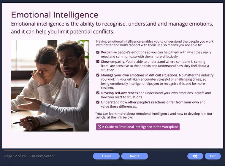 Course screenshot showing emotional intelligence