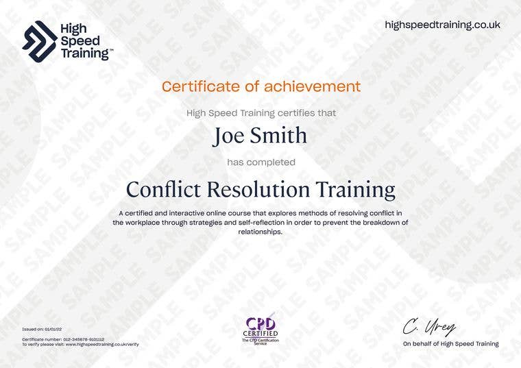 Sample Conflict Resolution Training Certificate