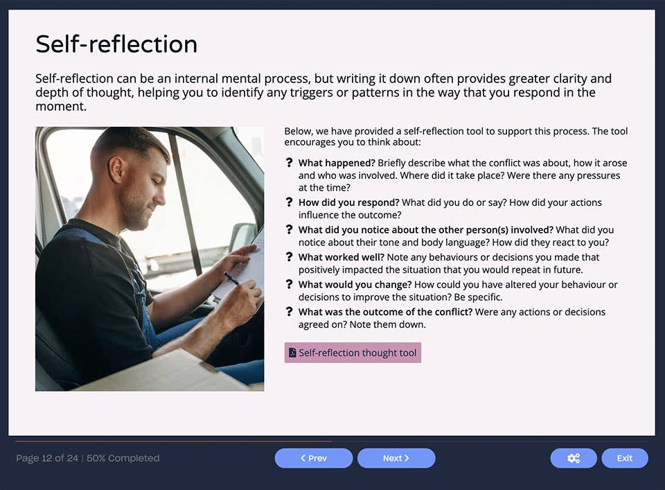 Screenshot showing self-reflection
