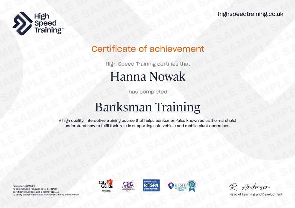 Sample Banksman Training Certificate