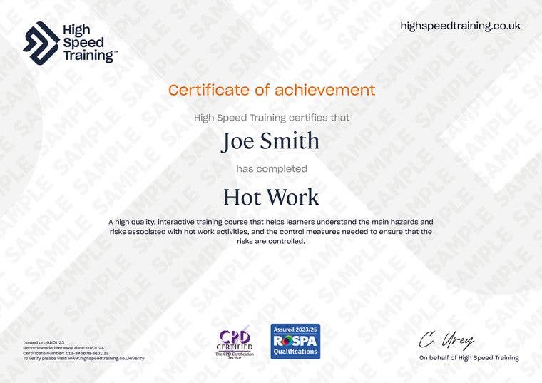 Sample Hot Work Certificate