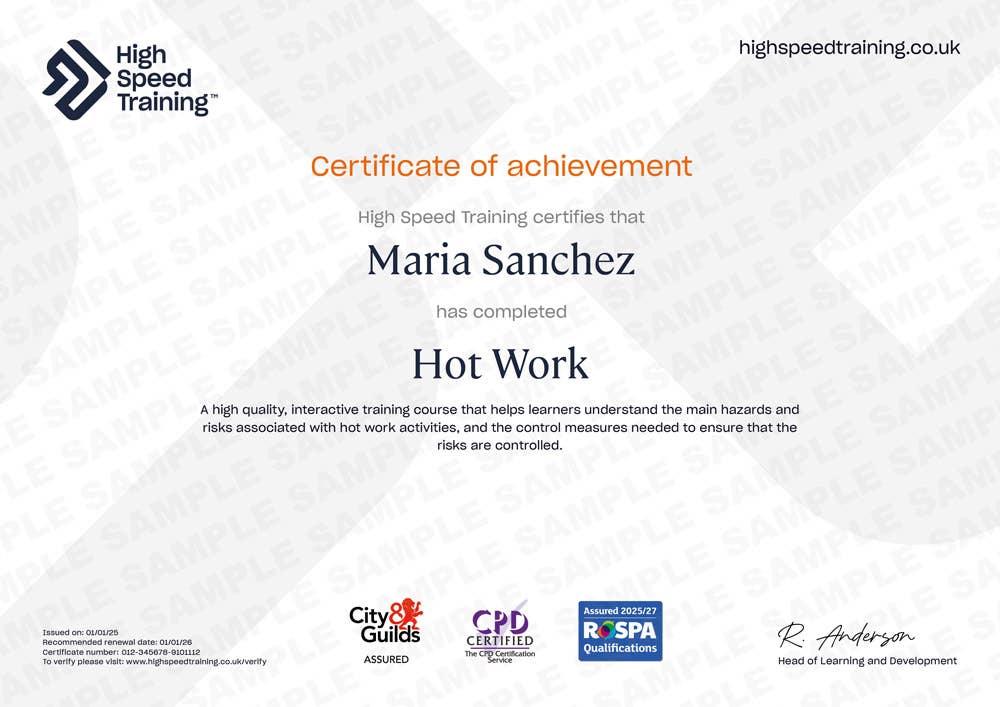 Sample Hot Work certificate