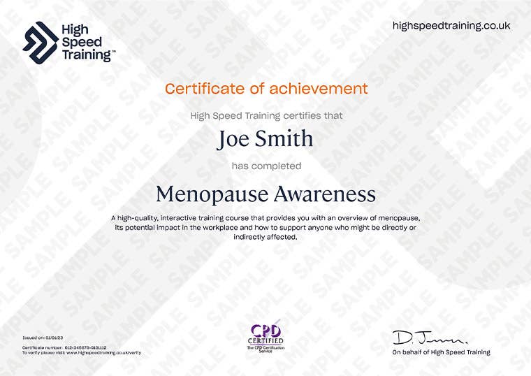 Sample Menopause Awareness certificate