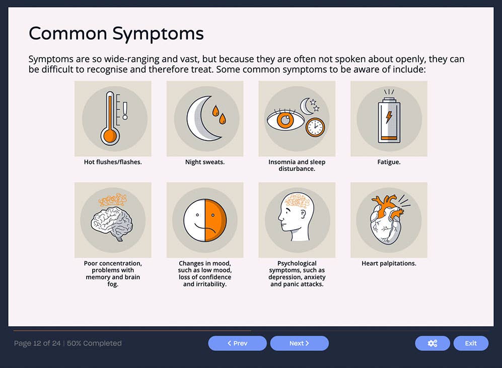 Course screenshot showing the common symptoms
