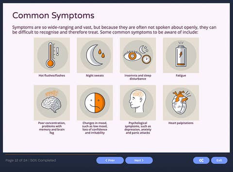 Course screenshot showing the common symptoms