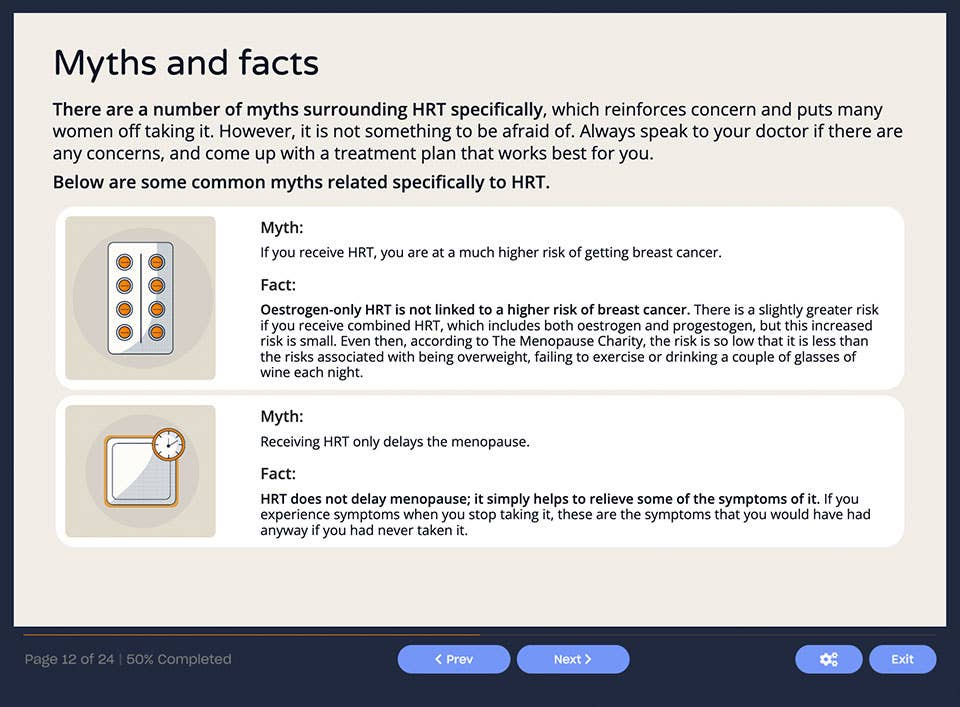 Course screenshot showing myths and facts