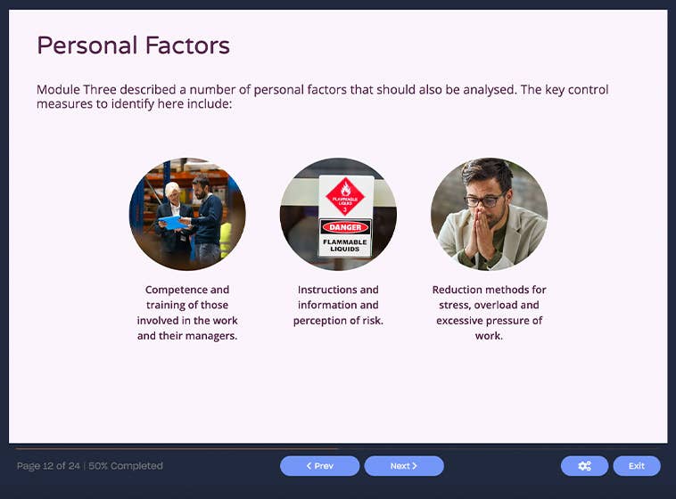 Course screenshot showing personal factors
