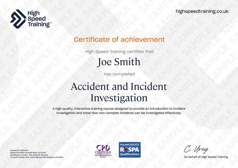 Sample Accident and Incident Investigation certificate