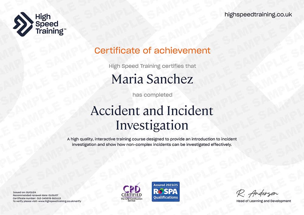 Sample Accident and Incident Investigation certificate