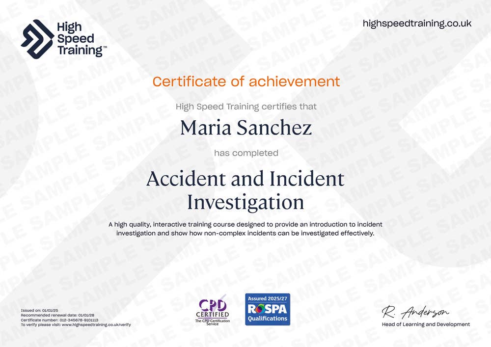 Sample Accident and Incident Investigation certificate