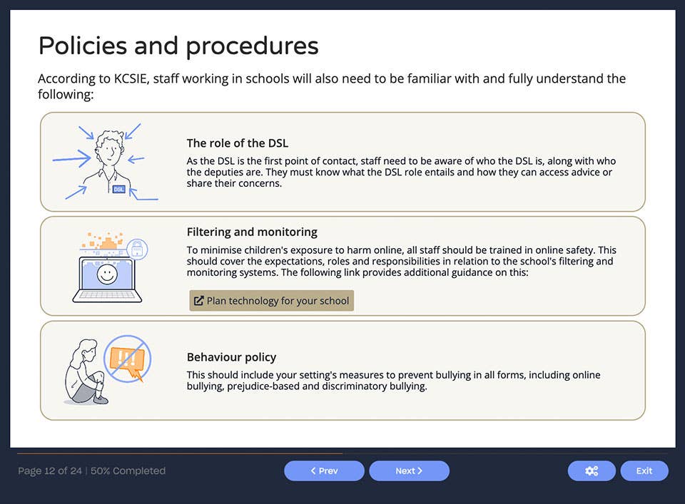 Course screenshot showing policies and procedures