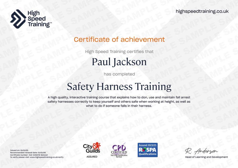 Sample Certificate for Safety Harness Training