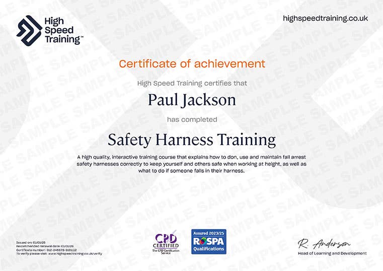 Sample Certificate for Safety Harness Training