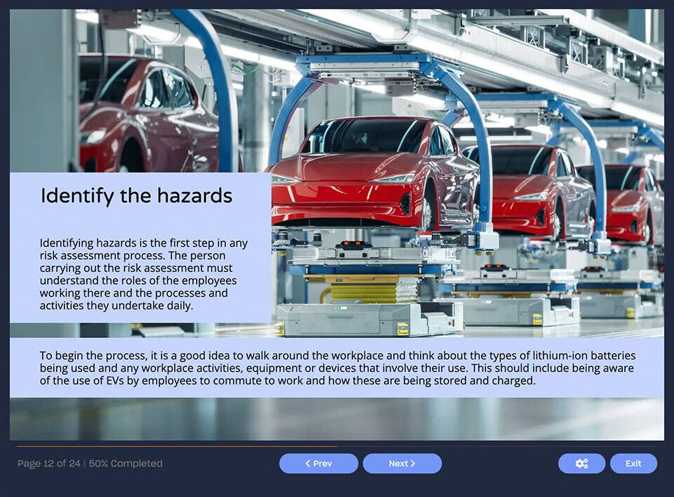 Course screenshot introducing the identification of hazards