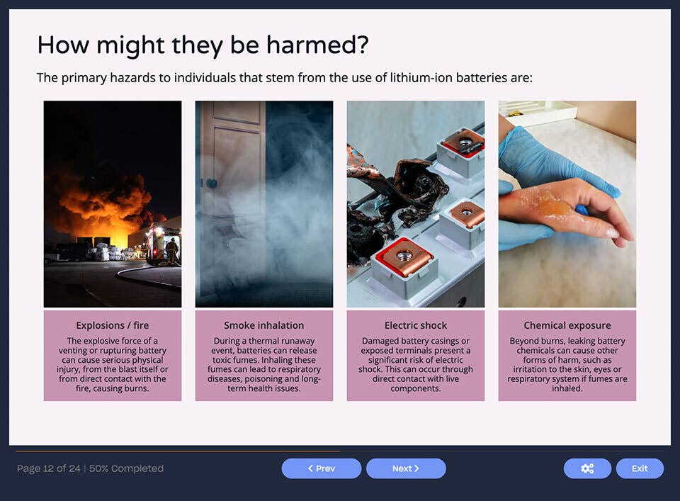 Course screenshot showing how people may be harmed