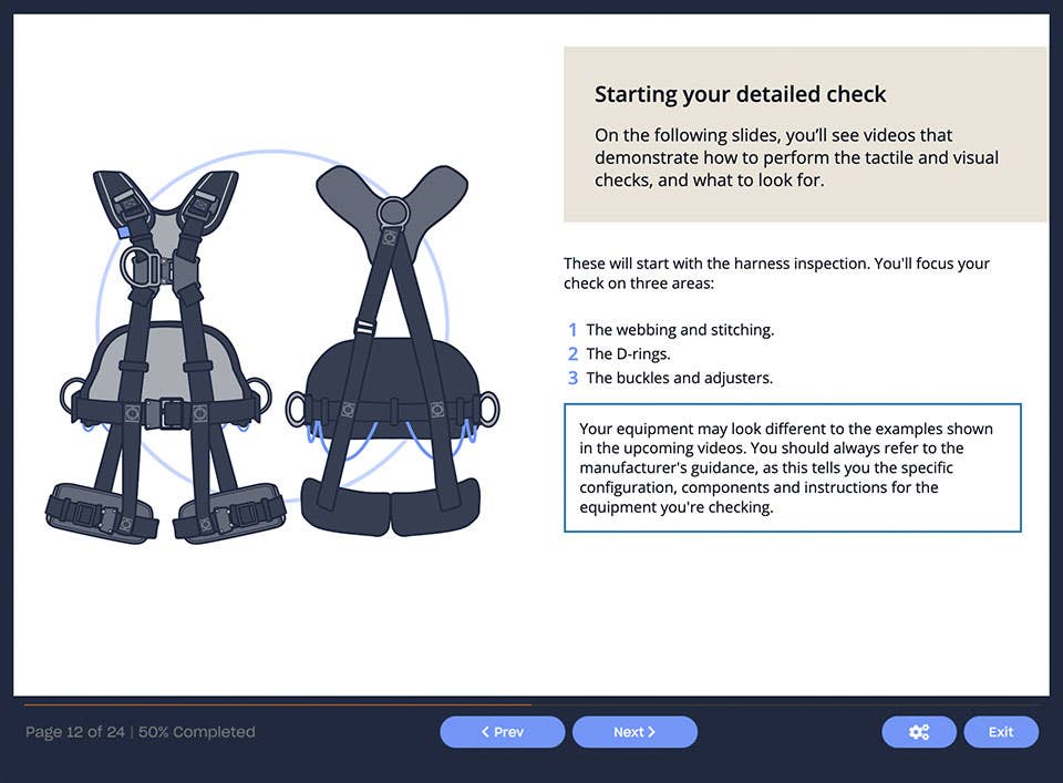 Course screenshot showing the start of a detailed check