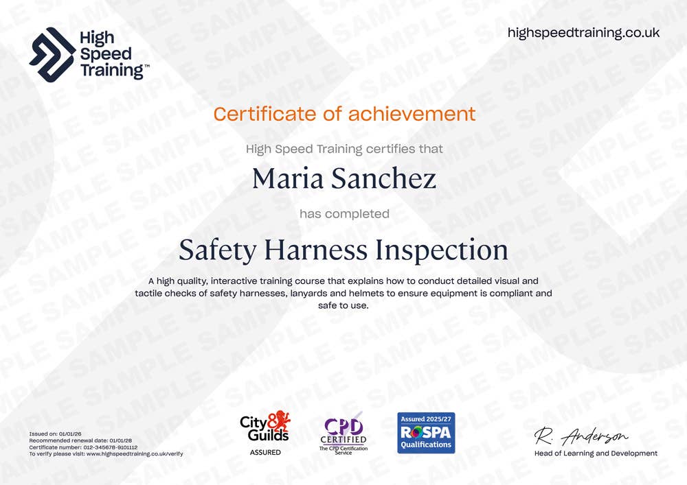 Sample Safety Harness Inspection Certificate