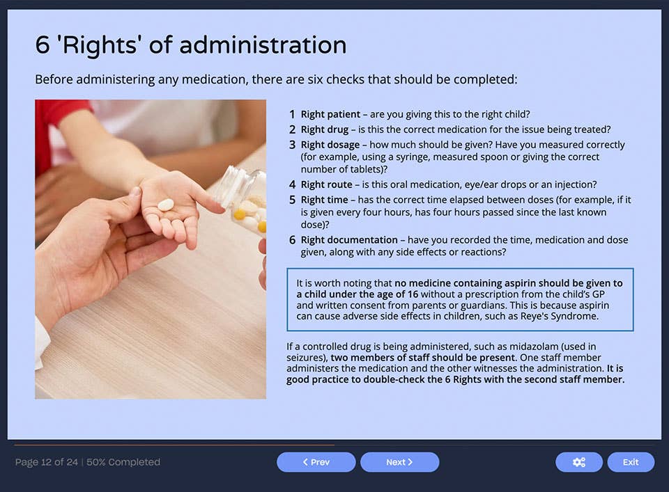 Course screenshot that explains the 6 'Rights' of administration
