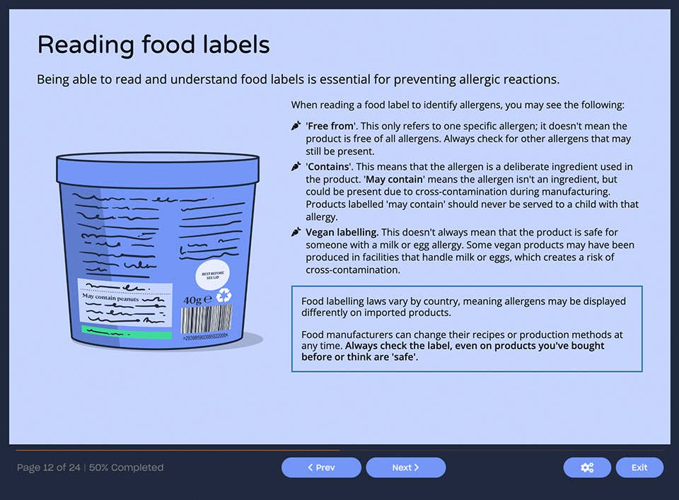 Course screenshot explaining how to properly read food labels