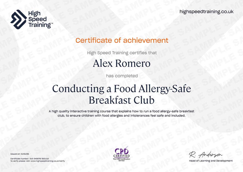 Sample Conducting a Food Allergy-Safe Breakfast Club certificate