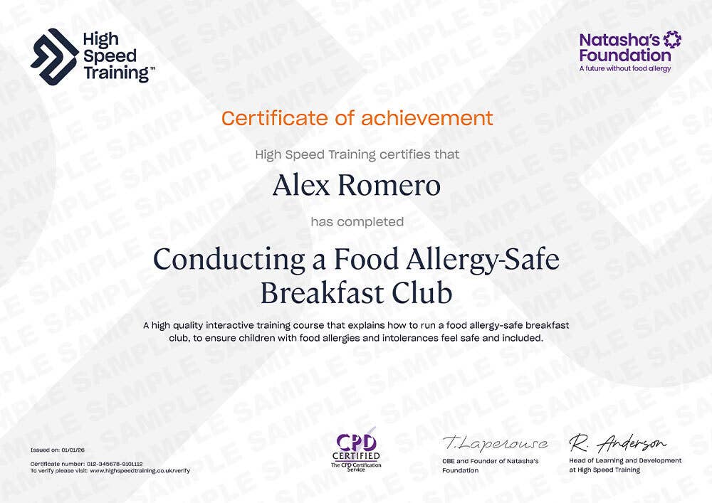 Sample Conducting a Food Allergy-Safe Breakfast Club certificate