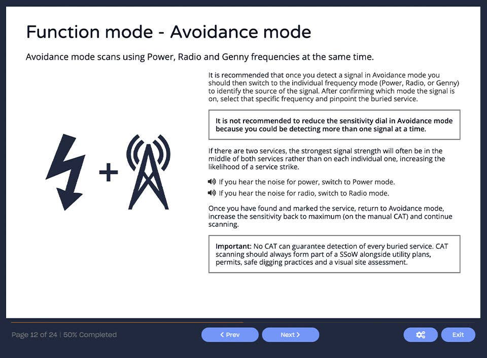 Course screenshot explaining function mode and avoidance mode