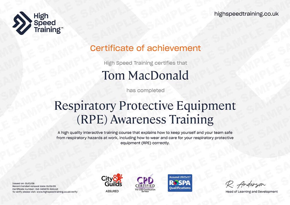 Sample Respiratory Protective Equipment (RPE) Awareness Training